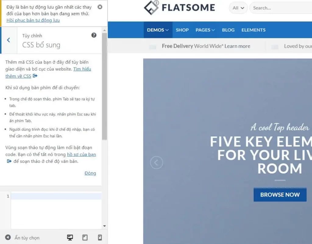 Hướng dẫn sử dụng Flatsome chi tiết từ A tới Z năm 2023 70 Thêm Css bổ sung vào Flatsome